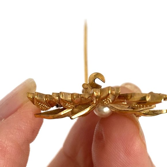 c1900 Andreas Daubs German Flower Seed Pearl 9K Double Gold Plate Antique Brooch - Picture 8 of 10